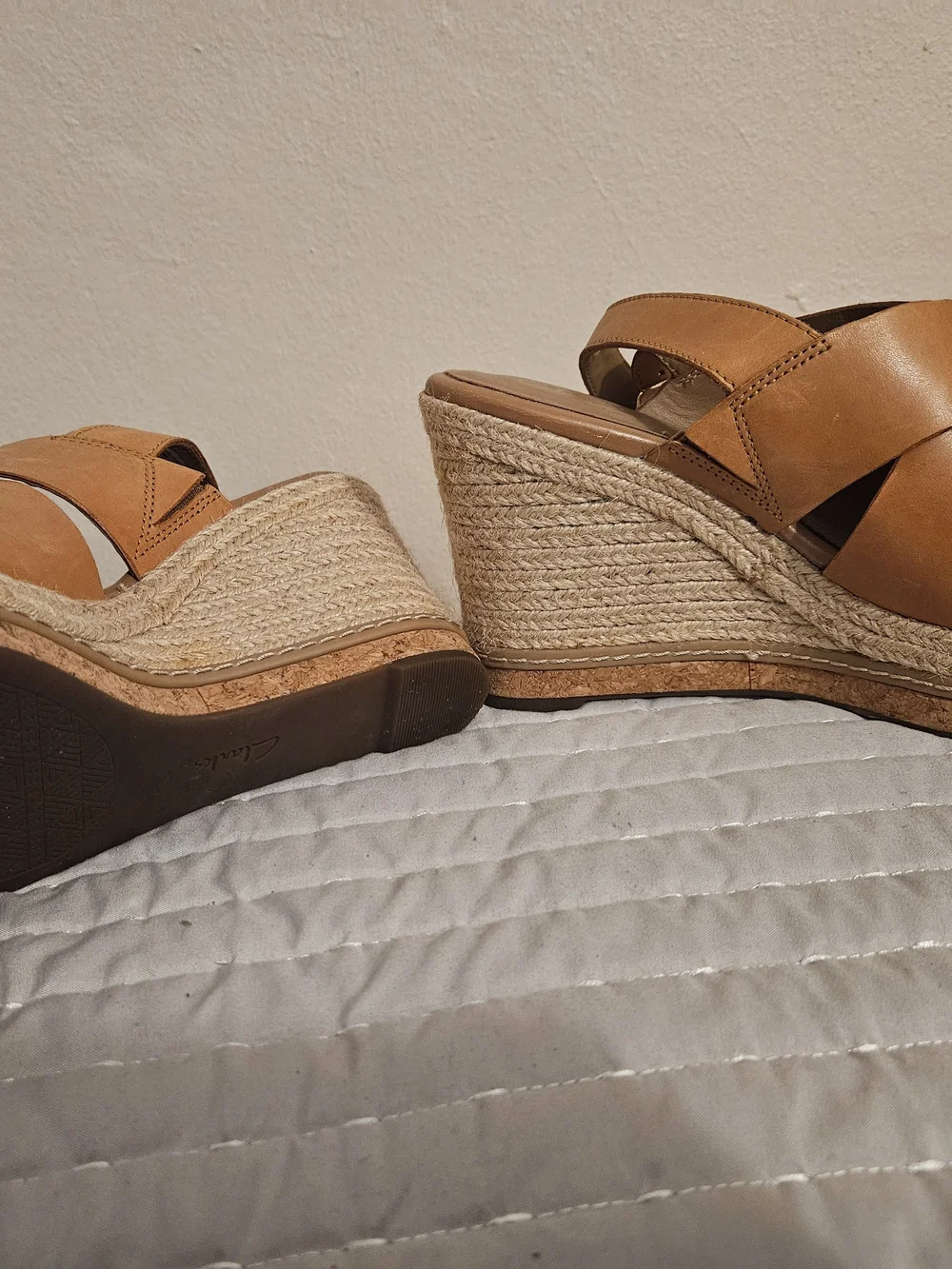 Clarks Women's Cognac Leather Wedge Sandals
